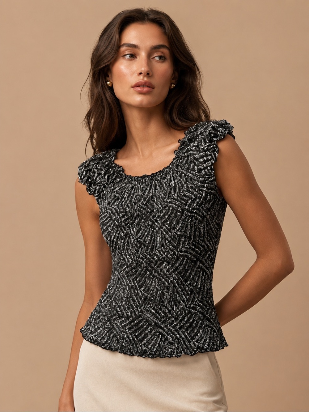 per una Black Textured Sleeveless Tank Top